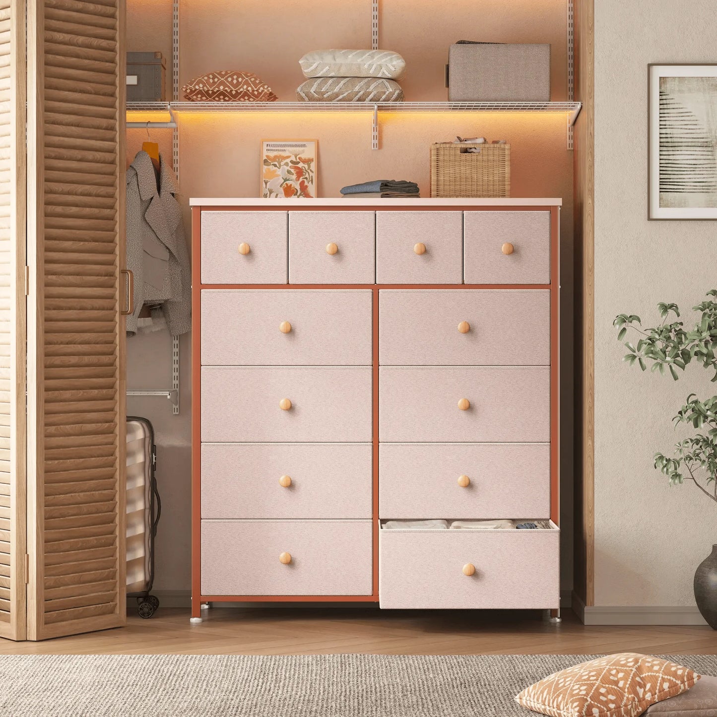 12-Drawer Tall Fabric Dresser – Metal Frame, Wood Top, Anti-Tip – 38.97"W – For Bedroom, Entryway, Living Room, Closet, Dorm