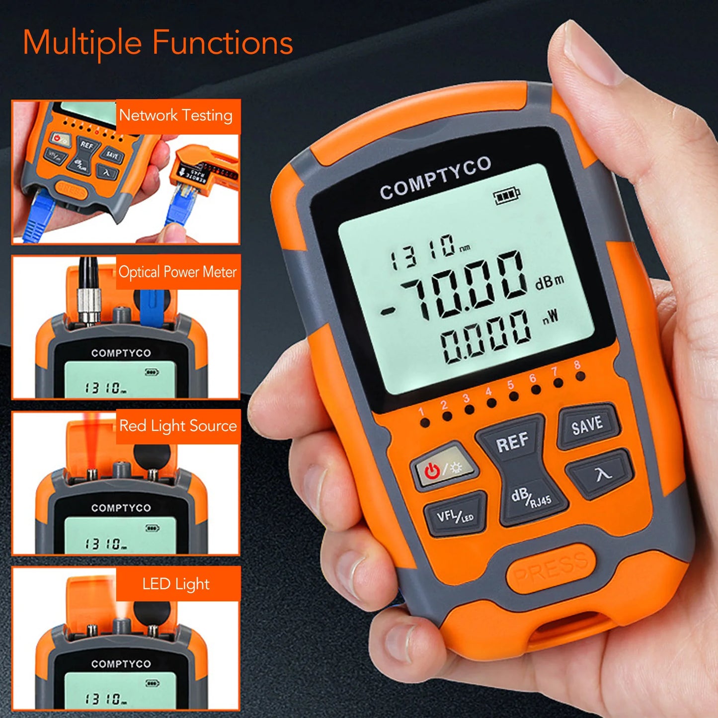 Handheld Optical Power Meter Multifunctional Optical Fiber Cable Tester with LED Light