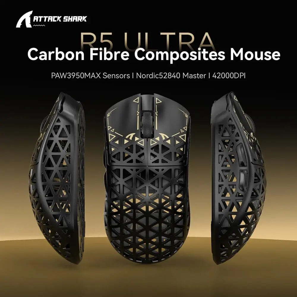 MAMBASNAKE x ATTACK SHARK R5 Ultra Wireless Gaming Mouse,39g Superlight Carbon Fiber Hollowed-Out