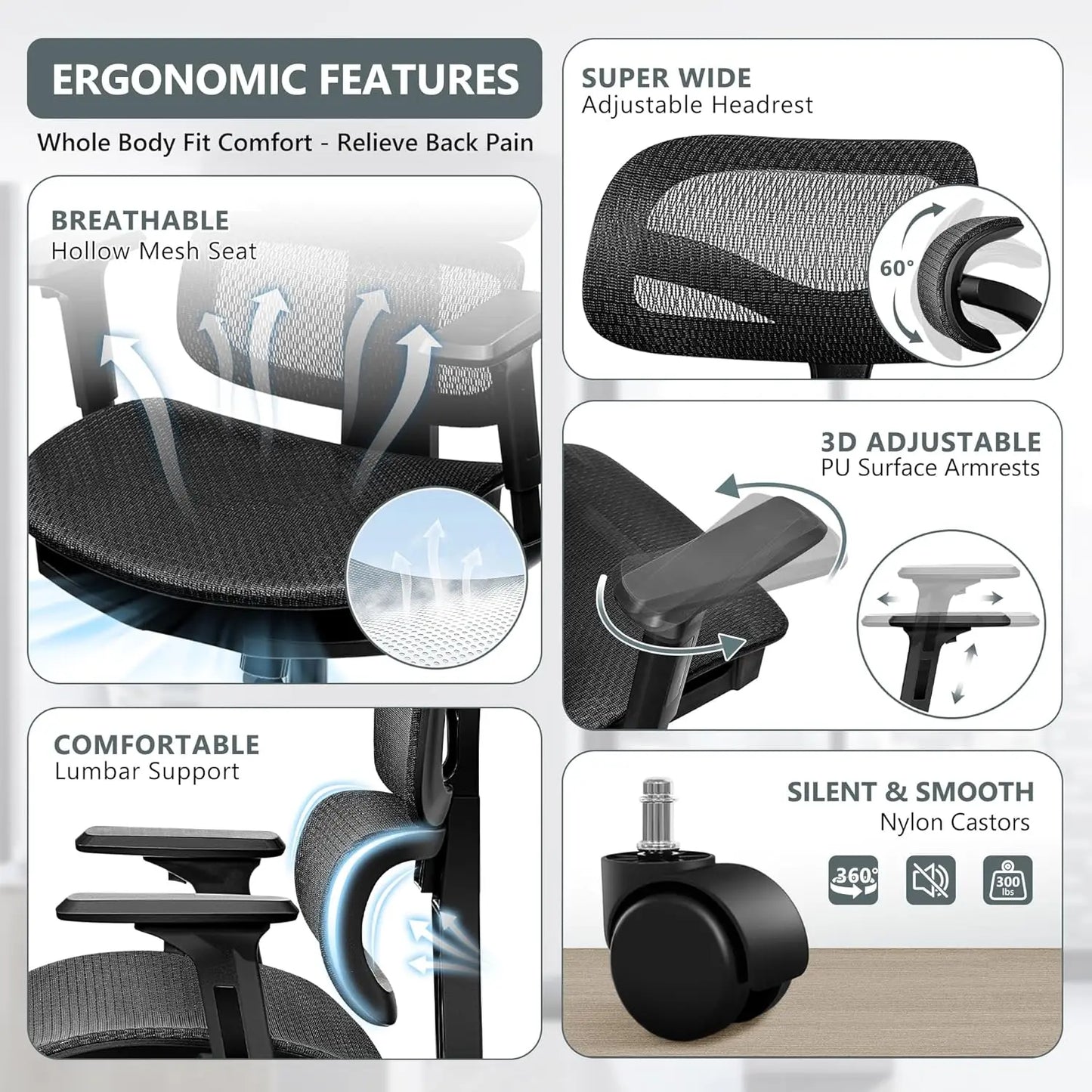 Office Chair Ergonomic Desk Chair, High Back Gaming Chair, Big and Tall Reclining Breathable Mesh Chair Comfy Home Office Chair