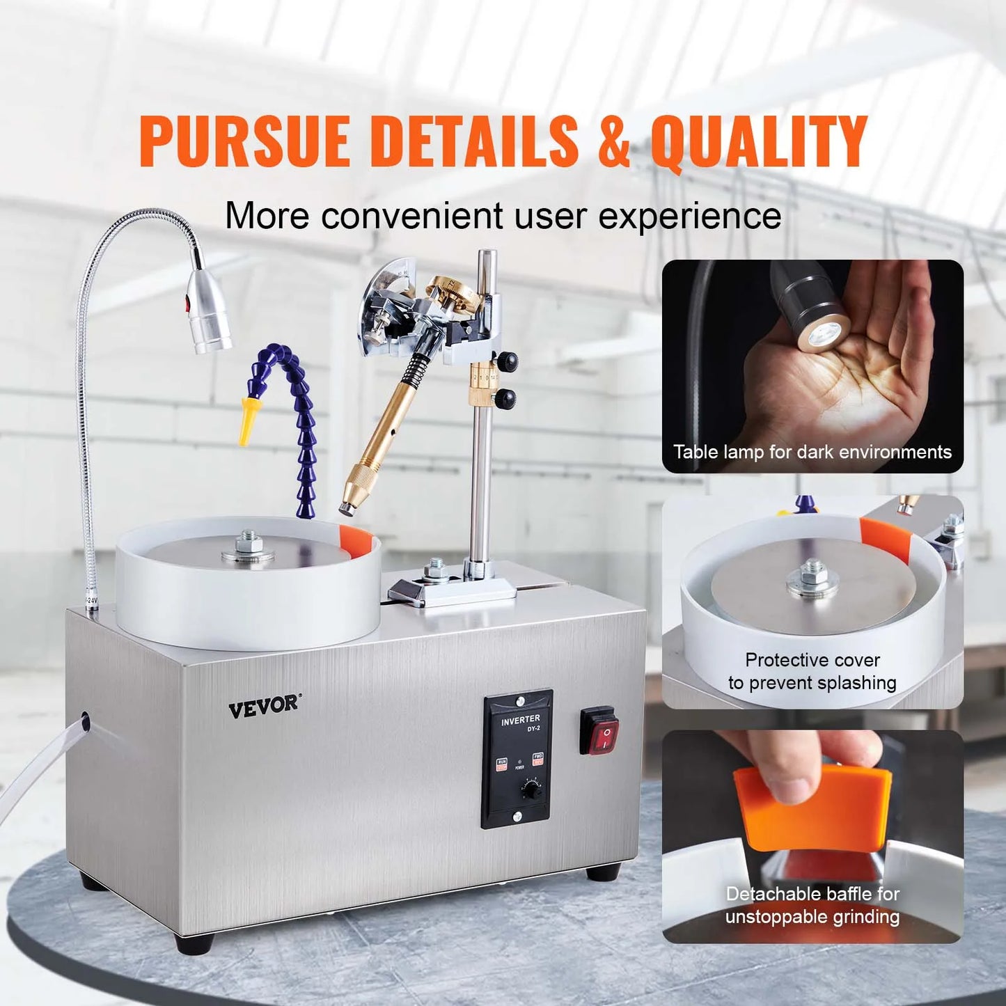 SucceBuy Gem Faceting Machine 180W Jade Grinding Polishing Machine 0-2980RPM Adjustable Rotating Speed Rock Jewel Angle Polisher