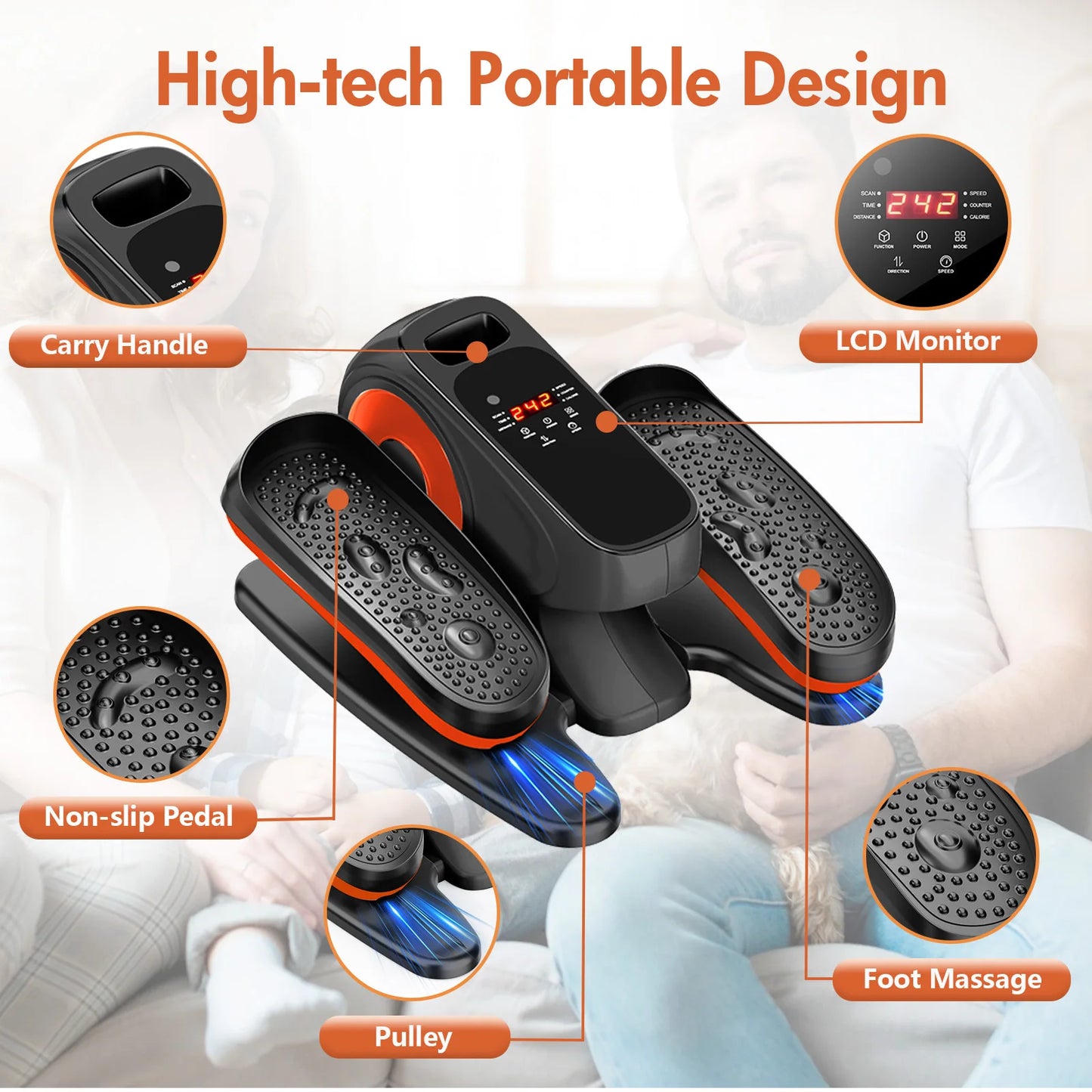 Under-Desk Elliptical Machine Seated Electric Pedal Exerciser LED Display 3 Auto Modes and 15 Speed Levels  for Seniors Adults