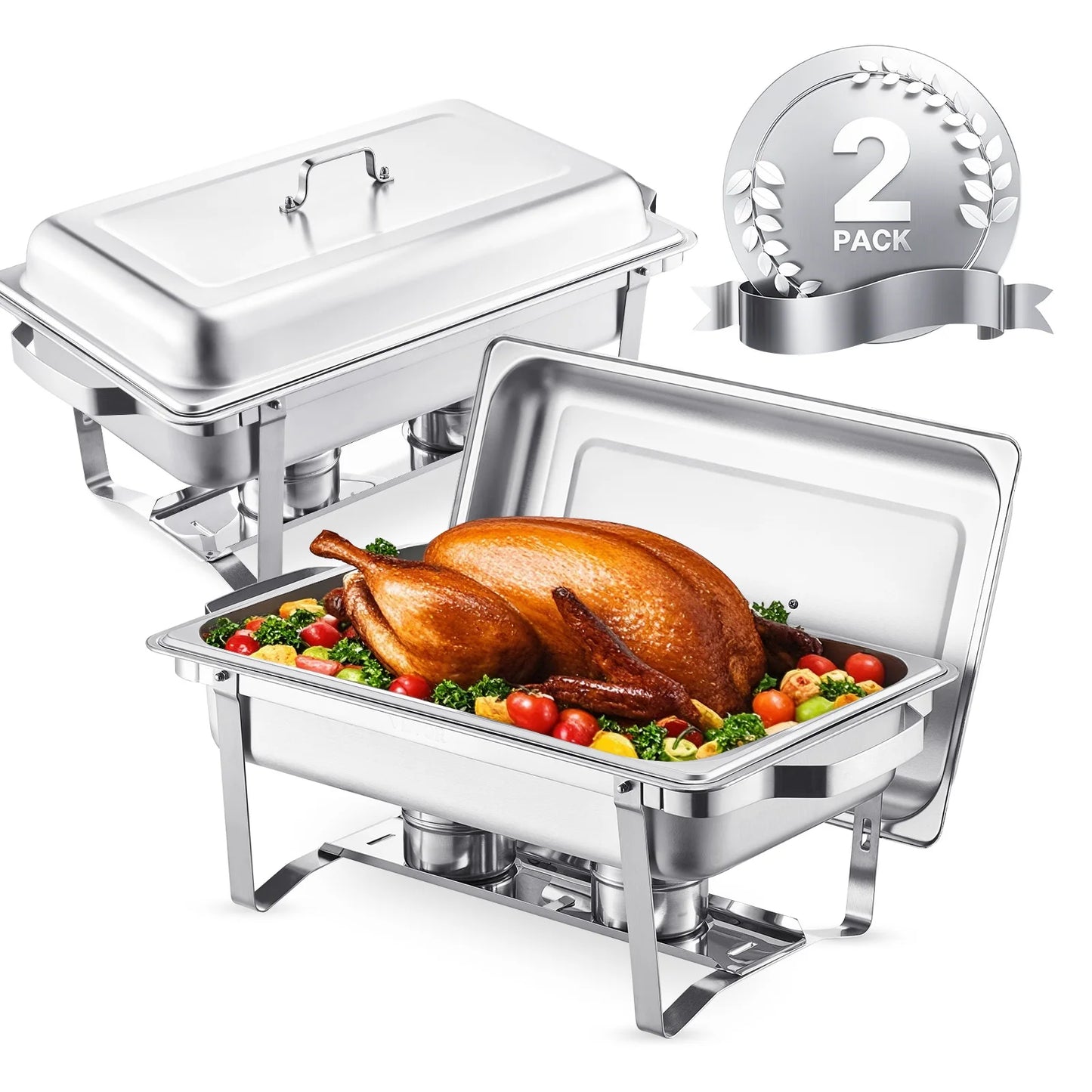 SucceBuy 2 Packs Chafing Dish Buffet Set Stainless Steel Chafer Rectangle Catering Warmer Server w/Lid Water Pan Party Banquets