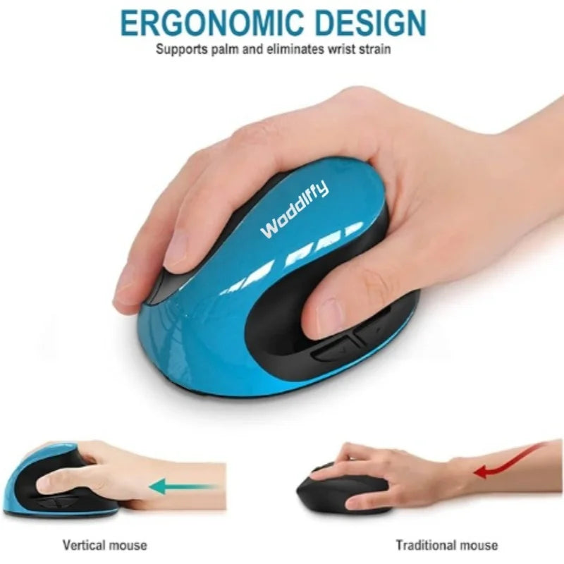 Ergonomic Mouse Wireless Vertical Mouse with 6 Buttons for Laptop Desktop MacBook Small Mouse (Blue Right Handed)