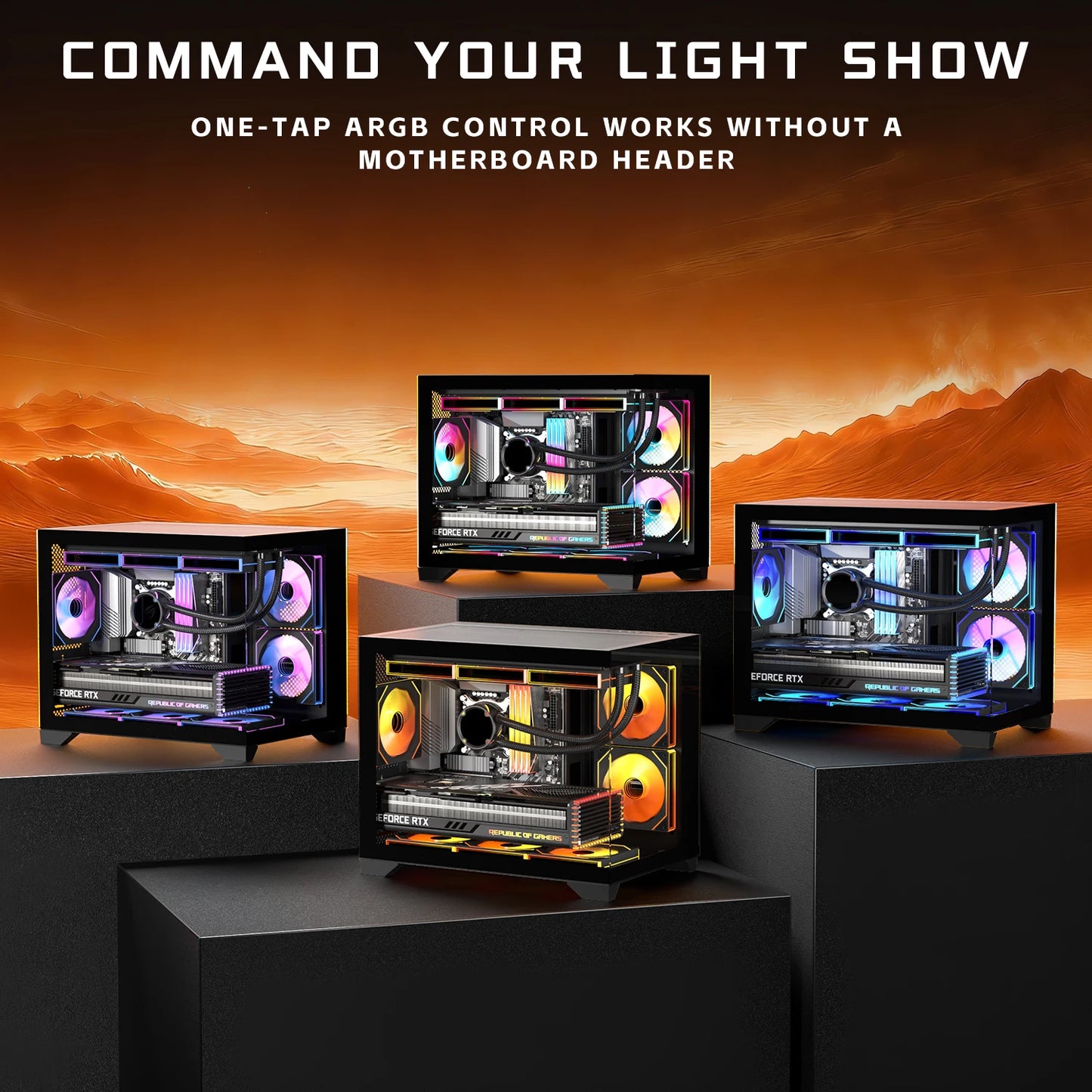Micro-ATX Gaming PC Case with 270° View Tempered Glass, Pre-Installed 3 PWM ARGB Fans & Magnetic Filter, Supports Standard ATX