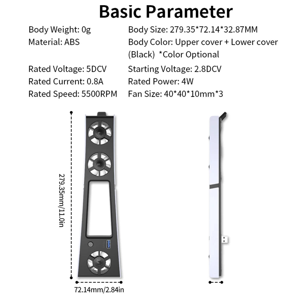 Cooling Fan for PS5 Slim Console(Digital/Disc) with Adjustable Speed Quiet Cooler Fan with LED Lights Efficient Cooling System