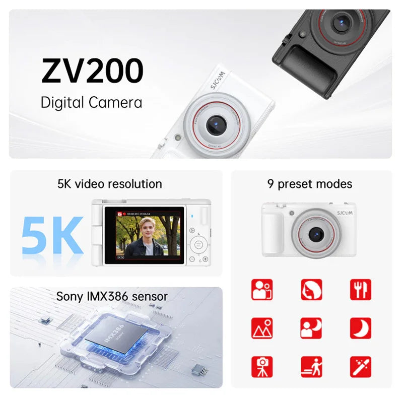SJCAM ZV100 Or ZV200 5K Vlogging Camera with 80MP 360° Flip Screen 5K/30fps Video Portable Travel Camera for Video Creators