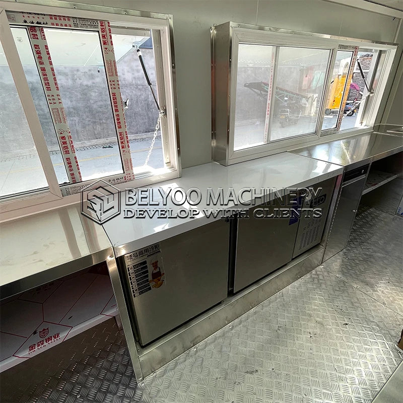 Belyoo Food Truck Trailer Fully Equipped BBQ Food Trailer with Porch Mobile Fast Food Truck Hot Dog Food Cart with Full Kitchen