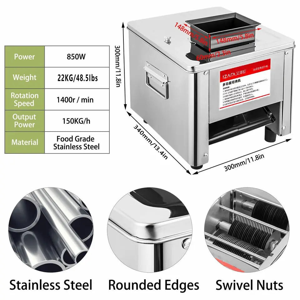 Commercial 850W Stainless Steel Electric Meat Slicer Household Meat Grinder Automatic Fish Vegetable Cutter Fillet Shredded Cut