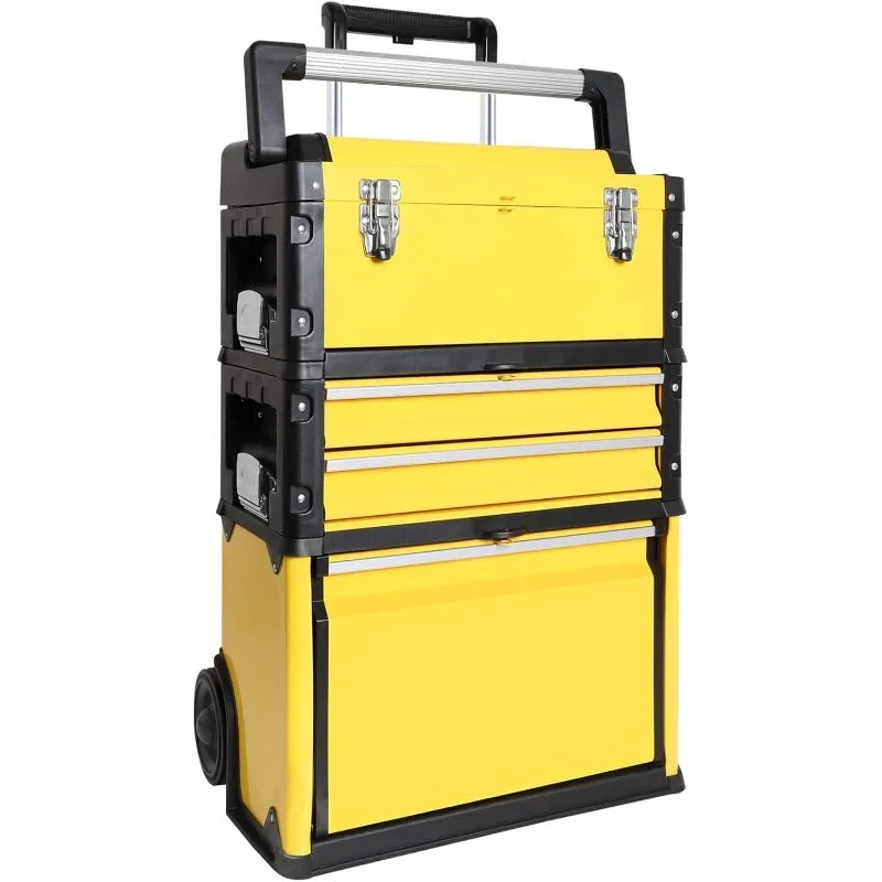Tool Stackable Portable Metal Tool box Organizer with Wheels and 2 Drawers, Rolling Upright Trolley Guaranteed Authentic.