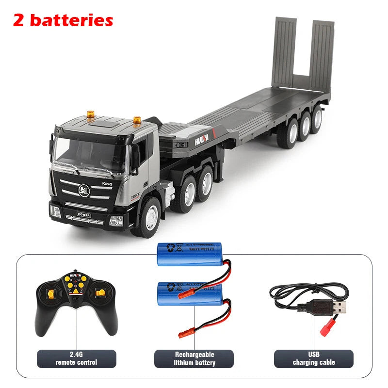 Huina 1318 RC Trailer Truck Tractor 1:18 2.4G Remote Control Construction Radio Control Flatbed RC Car Toys for Boys Kids Gifts