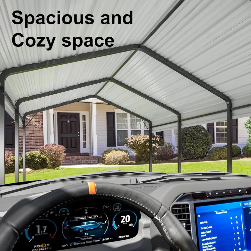 10x15 Metal Carport Carports with Enhanced Base Heavy Duty Garage Outdoor Galvanized Car Shelter for Car, Boats and Truck