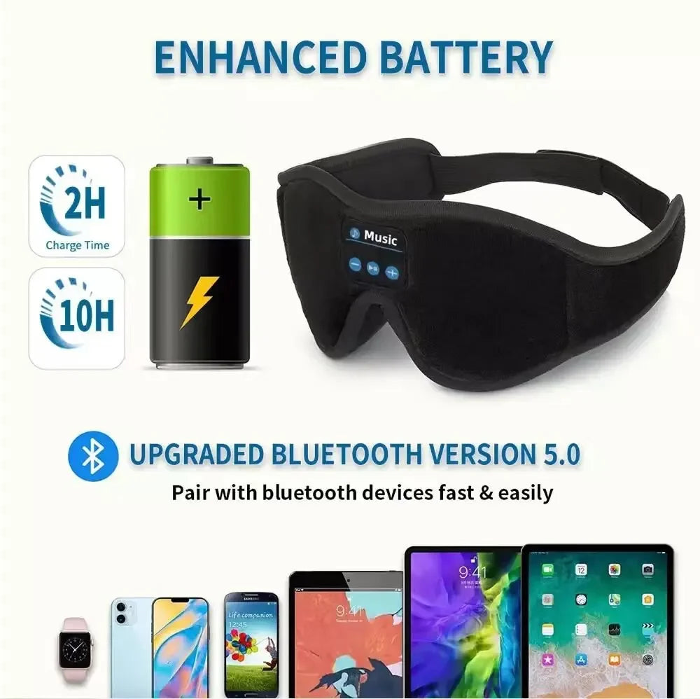 3D Bluetooth Sleeping Mask Headphones Eye Mask Comfortable Wireless Music Sleep Mask Noise Reduction Blackout Sleeping Mask