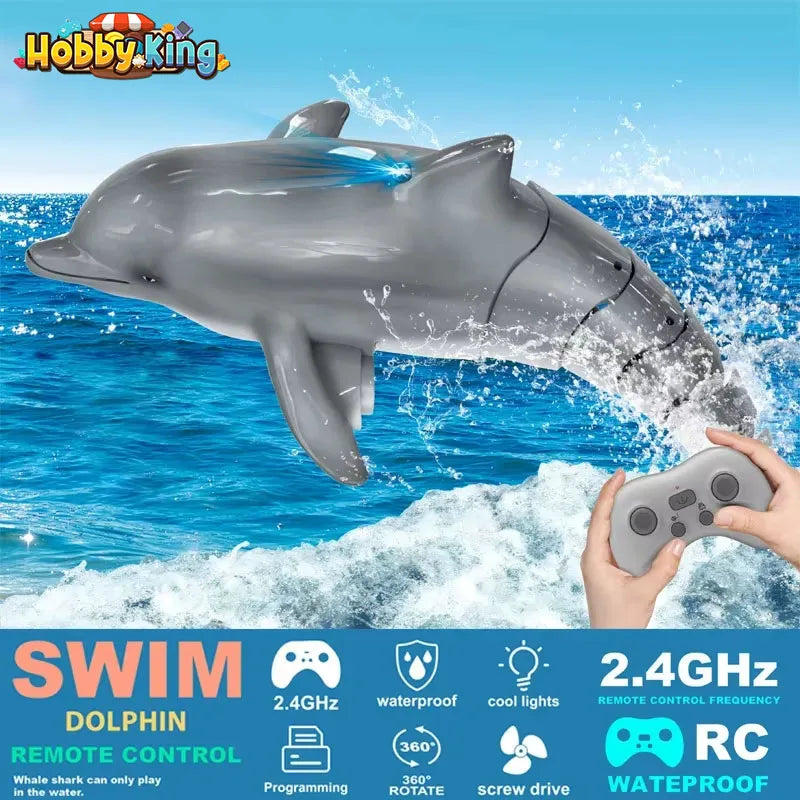 Rc Animal 2.4G Remote Control Dolphin with Light Biomimetic Electric Water Toys for Pool Waterproof Radio-Control Boat Kids Gift