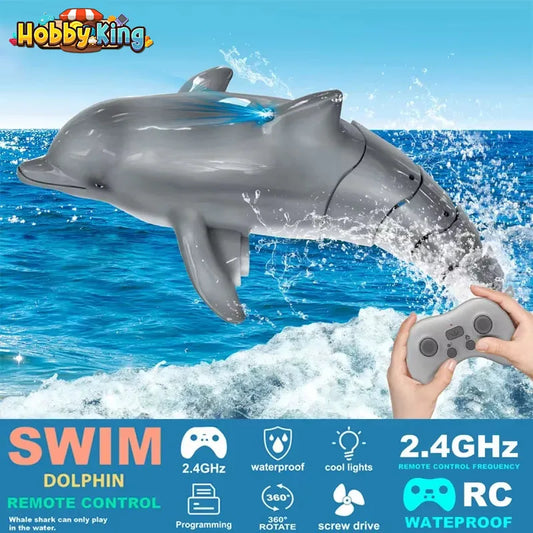 Rc Animal 2.4G Remote Control Dolphin with Light Biomimetic Electric Water Toys for Pool Waterproof Radio-Control Boat Kids Gift
