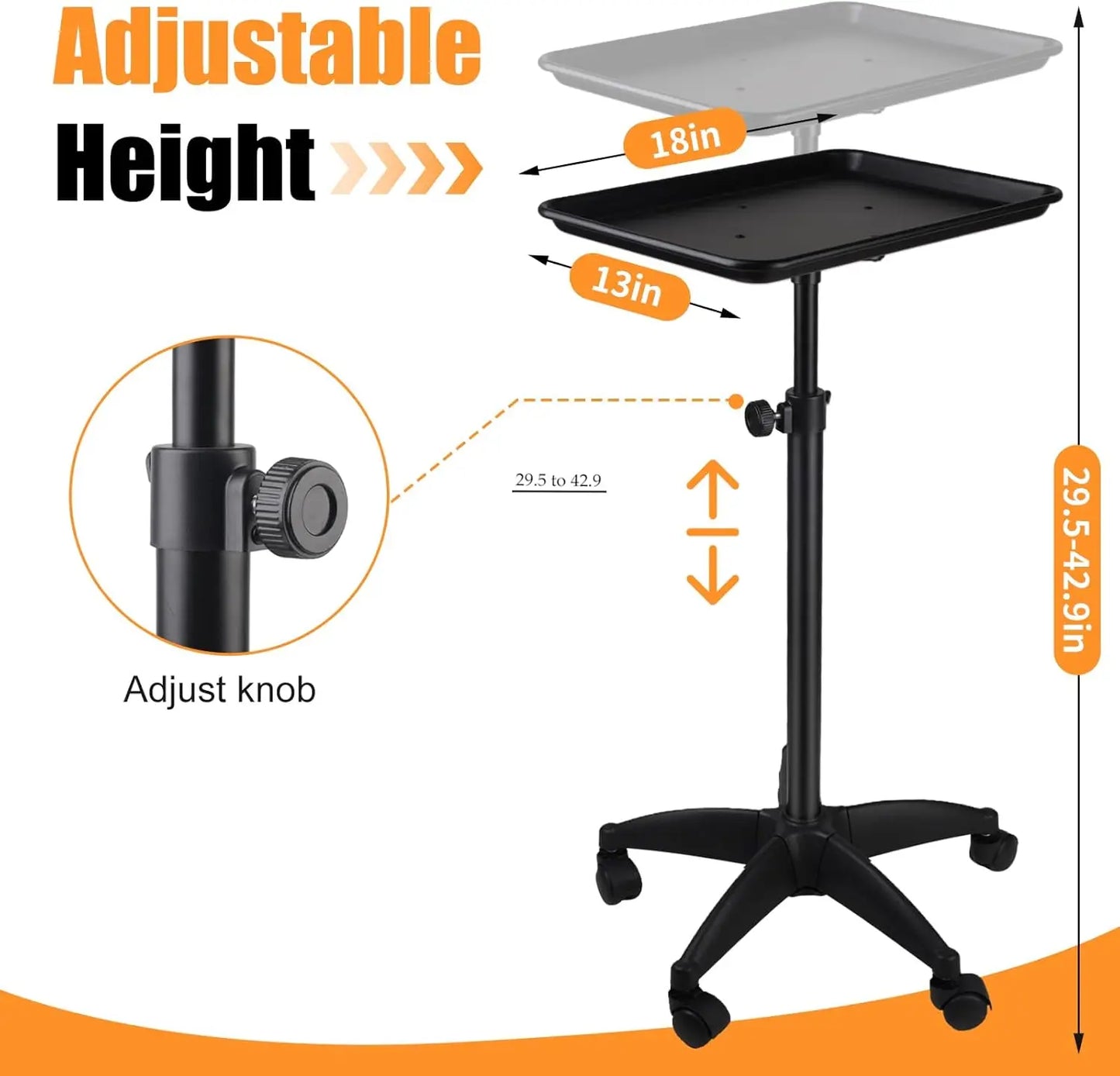 Aluminum Tattoo Rolling Tray with Wheels - Adjustable Height Salon Cart for Hair Stylist Medical Dental Tray
