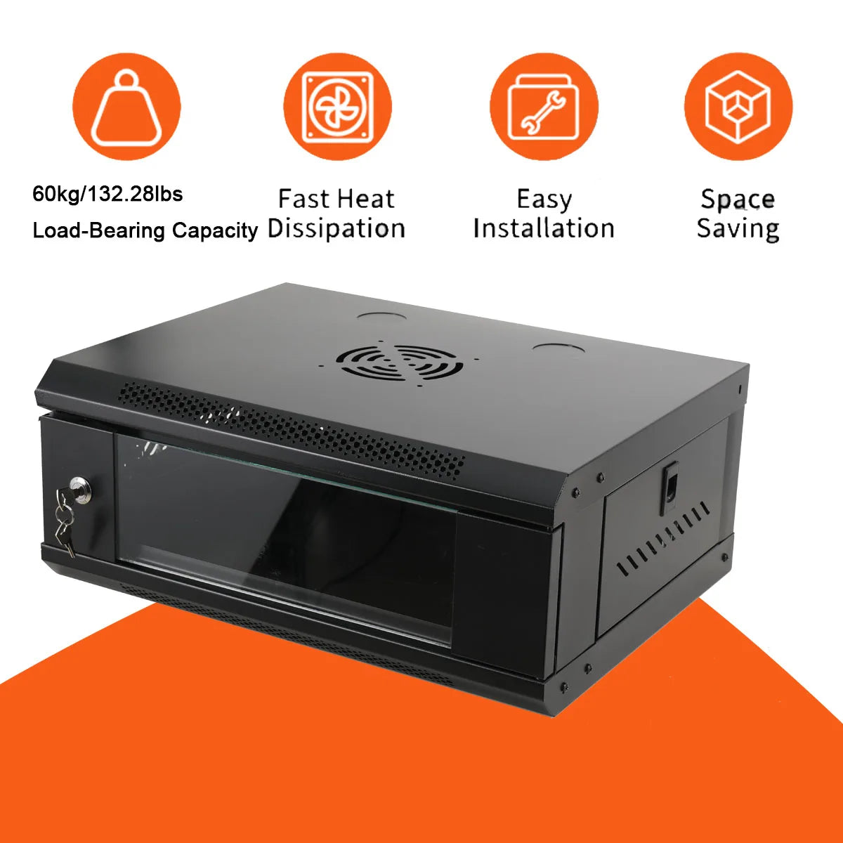 Modern 4U Wall Mount Network Server Cabinet Enclosure Rack Panel Black With Lock Door Mount