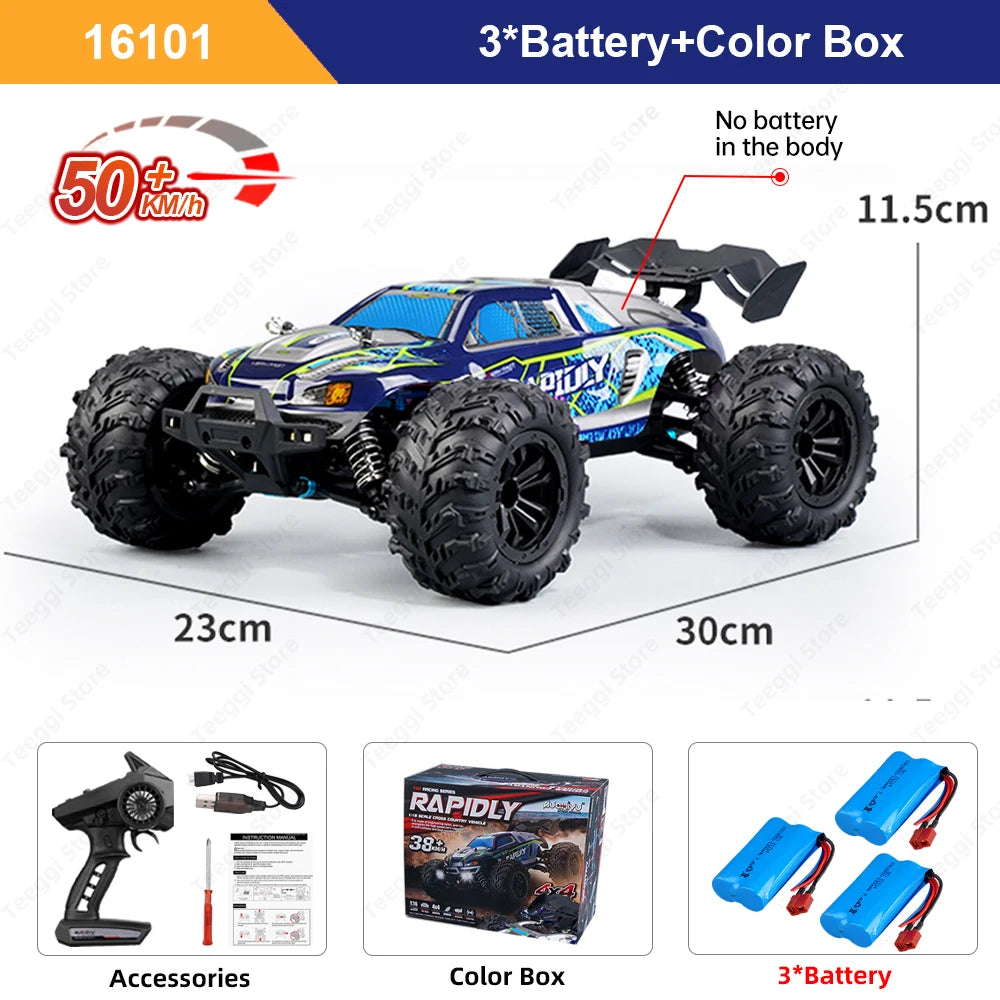Teeggi 16103 PRO 4WD 70KM/H RC Off-Road Car 1:16 High Speed RC Car With LED Light Drift Monster Truck Toy For Kid Gifts