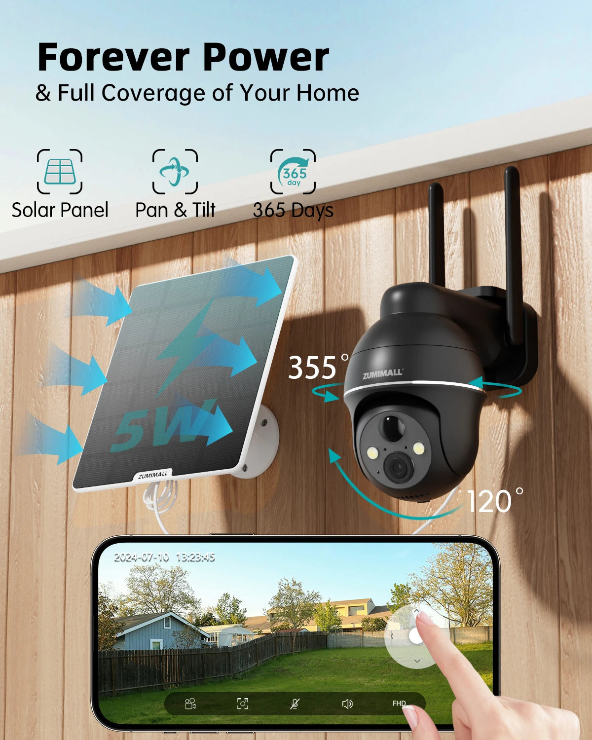 ZUMIMALL 4G LTE Cellular Solar Security Camera Outdoor, No WiFi,Solar Powered with Color Night Vision,SIM Included