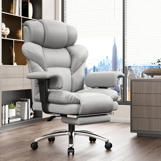 Big and Tall Office Chair - High Back Leather Executive Office Chair with Foot Rest & Lumbar Support, Ergonomic Reclining Gaming