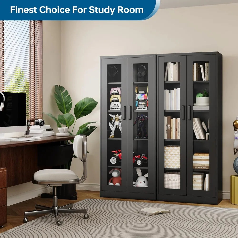 Display Storage Cabinet with Glass Door, 67 Inches Curio Cabinet with 4 Adjustable Shelves, HD&Tempered Glass Display Case for H