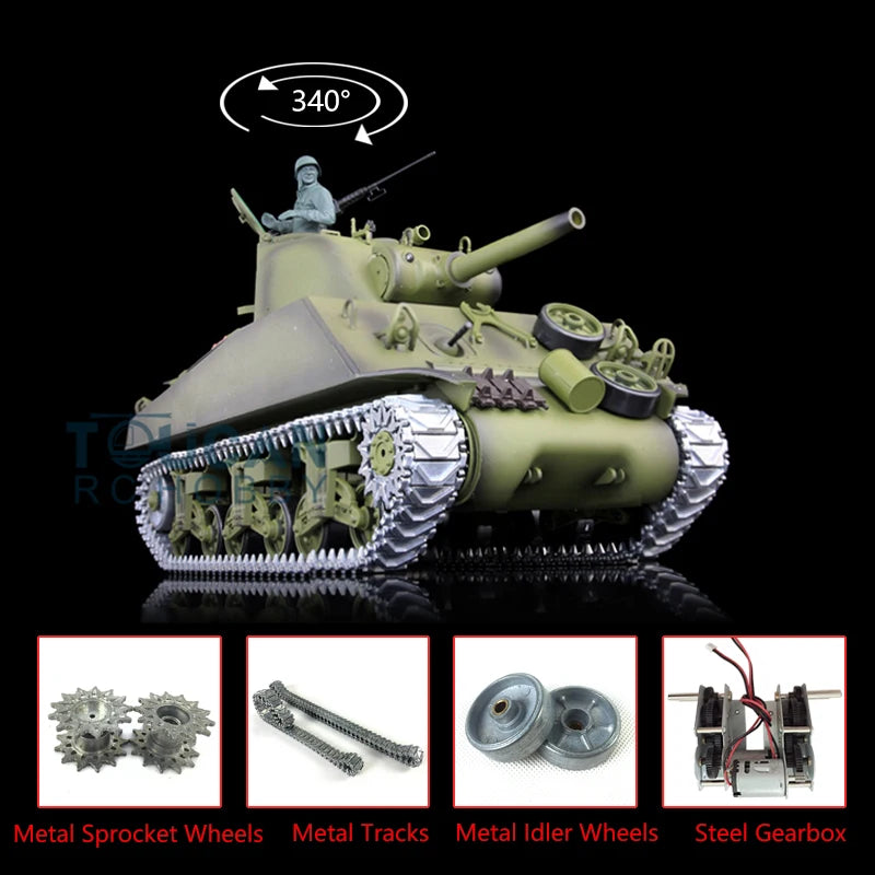US Stock 1/16 2.4G HENG LONG 7.0 Upgraded M4A3 Sherman RTR Remote Control Tank 3898 Metal Tracks Model TH17671-SMT5