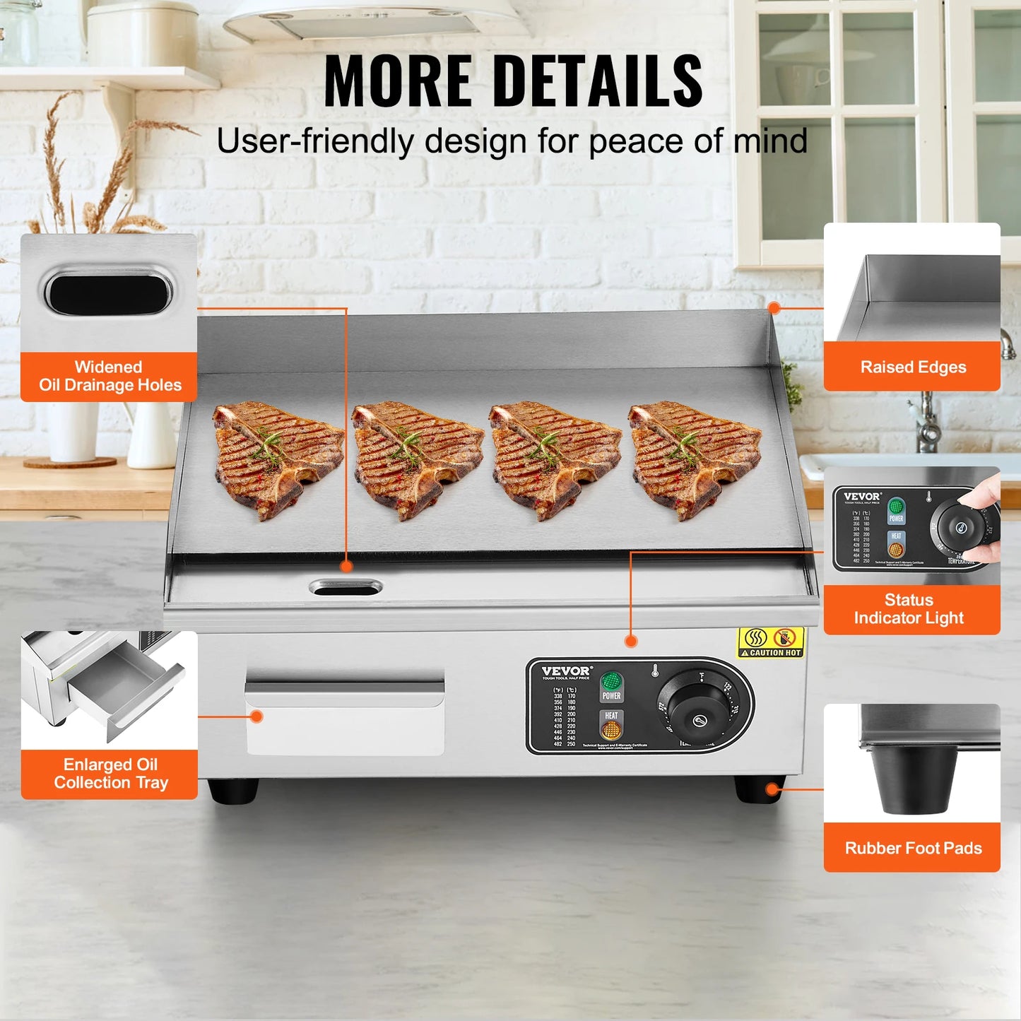 SucceBuy Commercial Electric Griddle Countertop Flat Top Grill 122℉-572 ℉ Adjustable Temprature Stainless Steel Griddle Grill