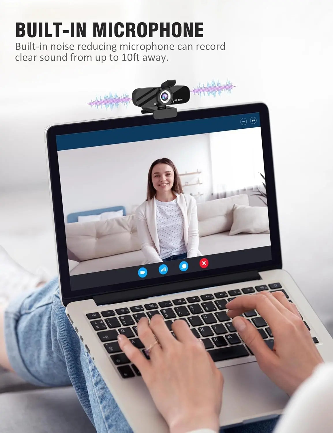 USB HD Webcam with Built-in Microphone, 1080P Video, Wide Angle, Privacy Cover, Rotatable Tripod for PC Laptop