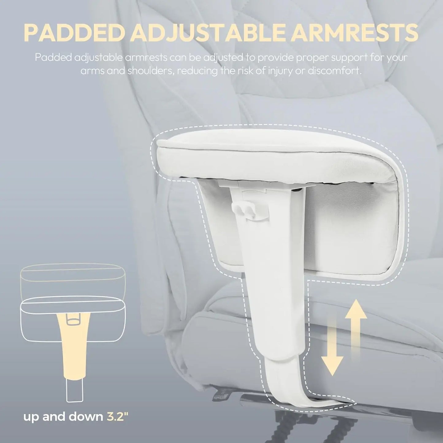 High Back Computer Gaming Chairs with Adjustable Armrests,Executive Desk Chairs with Lumbar Support and Footrest,(Fabric, White)