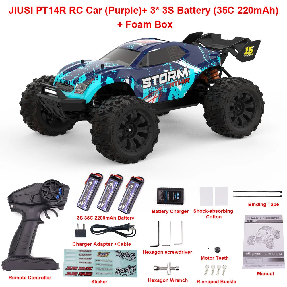 JIUSI PT14R MT14R 1/14 RC Car 4WD 80km/h Brushless 2.4G Remote Control Racing Car 3S 35C 2200mAh High Speed Off-road RC Truck