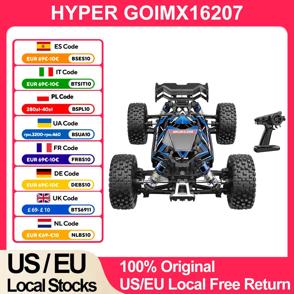 HYPER GO MJX 16207 1/16 RC Car Brushless 2.4G 4WD Racing Car Brushless 70KM/h Off-Road Remote Control RC Truck Hobby Toy