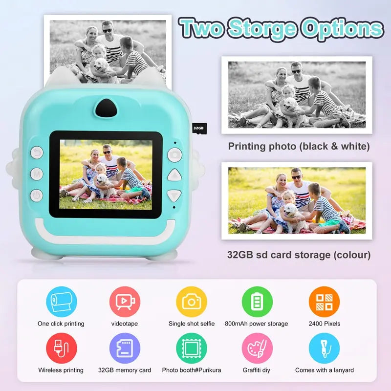 Children Kids Camera Instant Print Mini Digital Video Camera for Kids 1080P HD Screen Outdoor Toy Print Thermal Paper