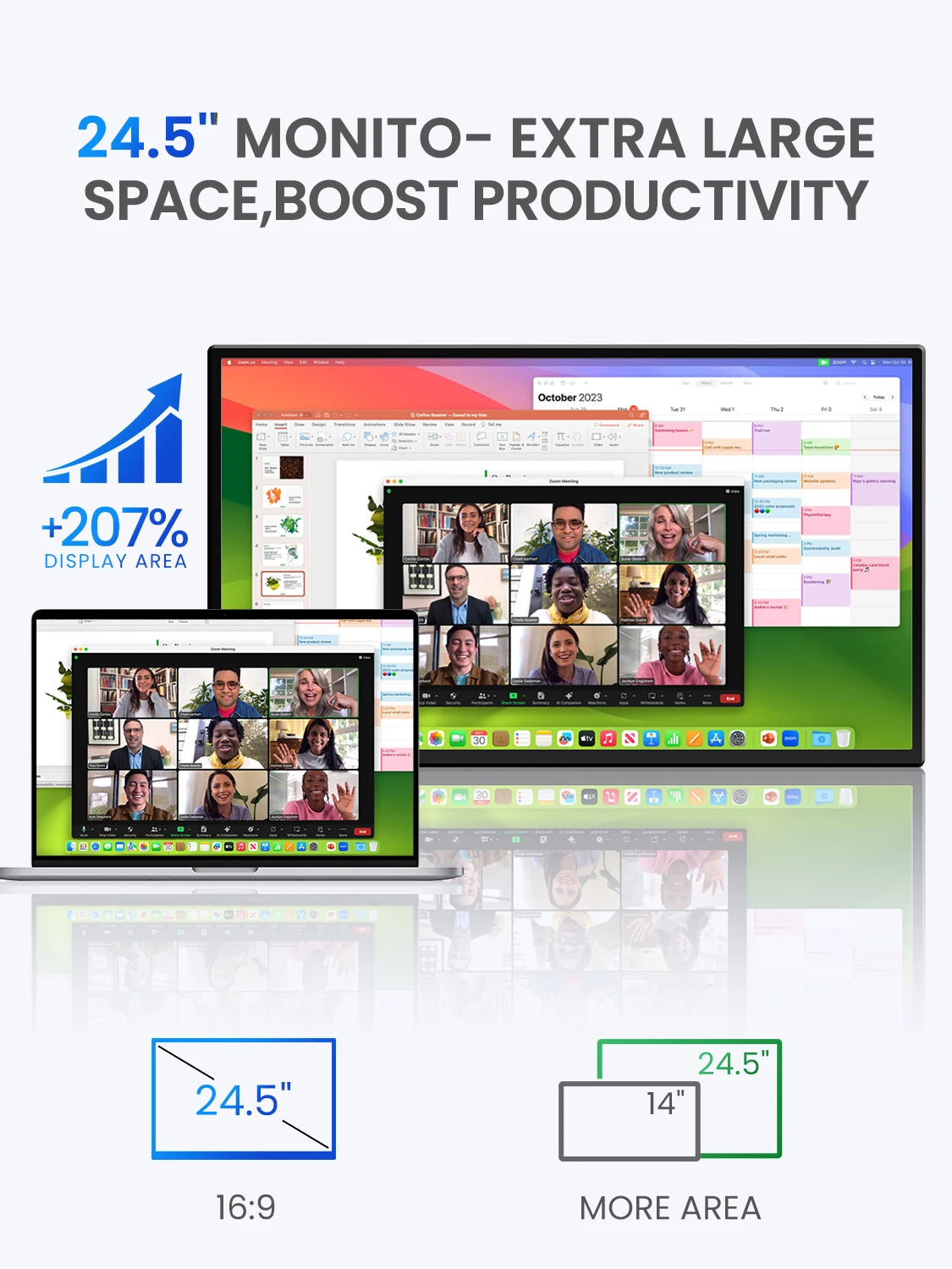 UPERFECT 24.5" 165Hz 2K Wall Mounted Computer Monitor 1440P 100% sRGB FreeSync IPS HDR Desktop Gaming Display for Laptop mini PC