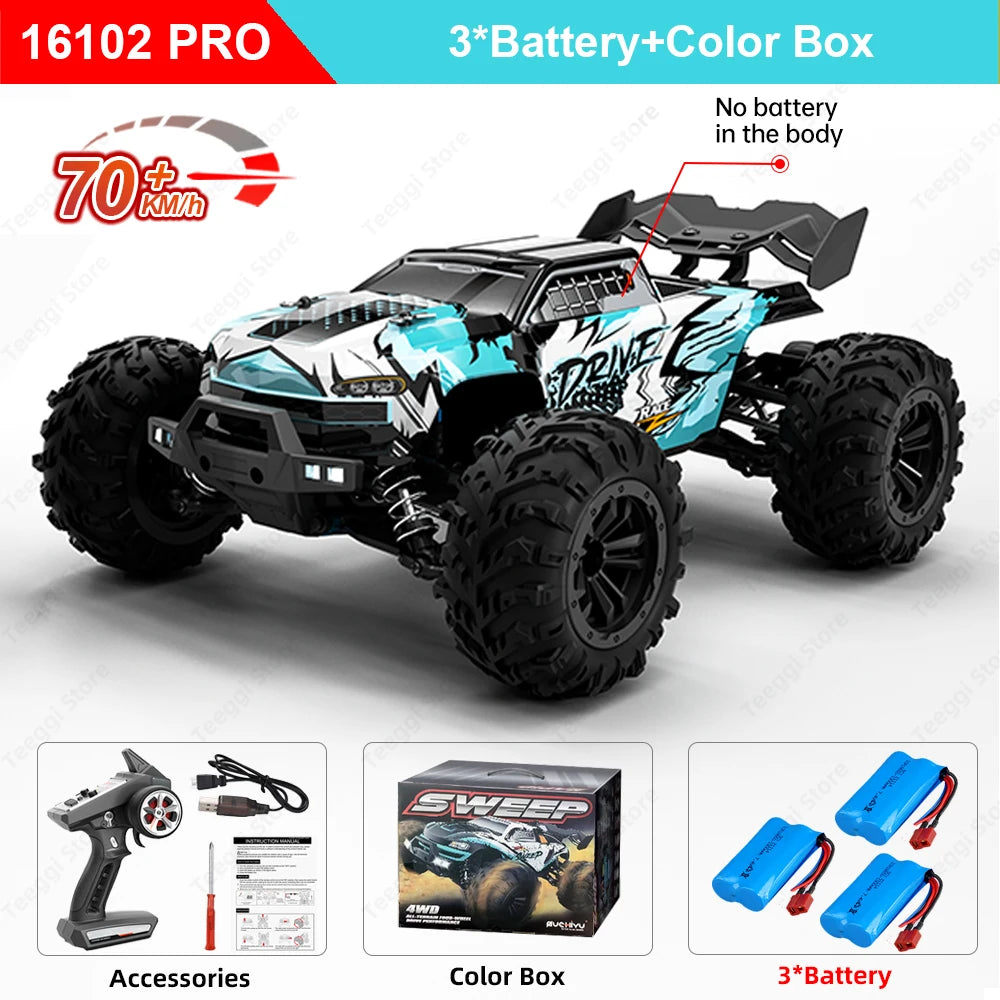 16102 PRO 1:16 High Speed RC Car With LED Light Drift 70KM/H 4WD 16101 pro RC Off-Road Car Monster Truck Toy For Kid Gifts