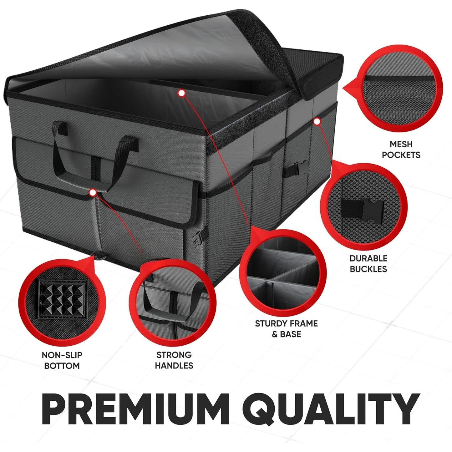 Car Trunk Organizer, Collapsible Multi Compartment SUV Organizer, Foldable Storage for Car Accessories for Women Men.