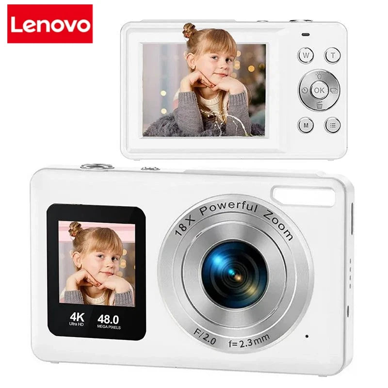 Lenovo 4K Digital Camera 48MP Dual Screen, Auto Focus Anti-Shake 16X Zoom, Vlogging Camera with 64GB SD Card Compact Travel