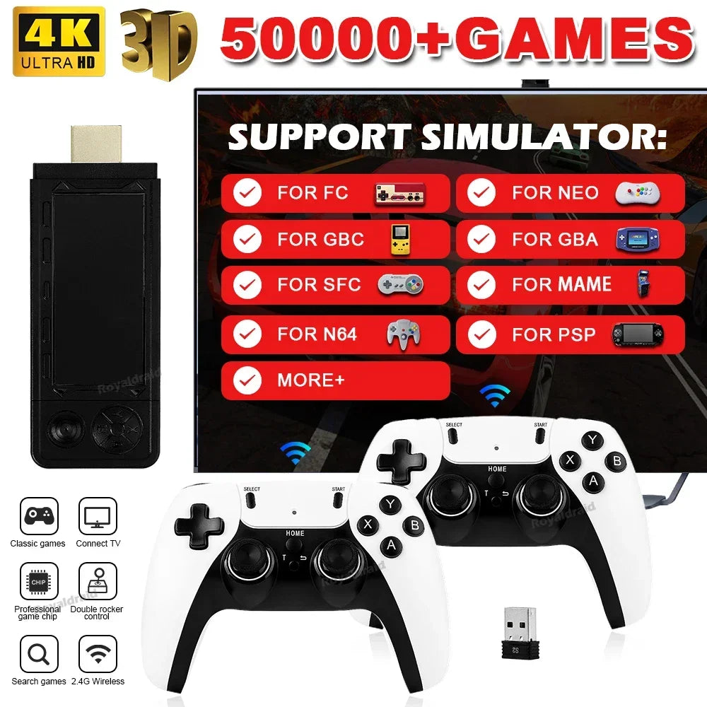 128G 256G X9 PRO GameStick 4KHD TV Video Game Consol 3D Games For PSP/PS1/N64/NDS 40+Simulators Retro Games Dual 2.4G Controller