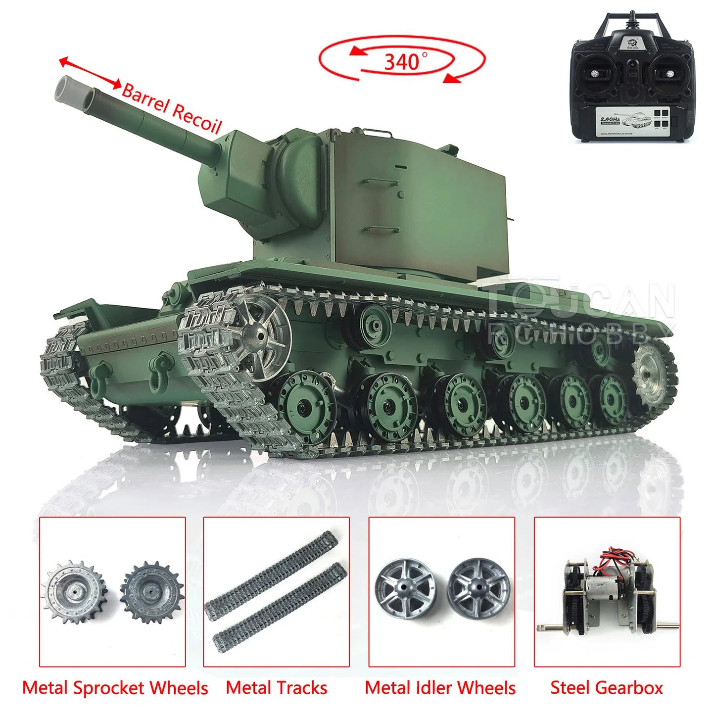 Heng Long 1:16 RTR RC Tank Upgraded 7.0 Soviet KV-2 3949 Metal Tracks High Quality Toy Tanks Strong Build TH19750-SMT7