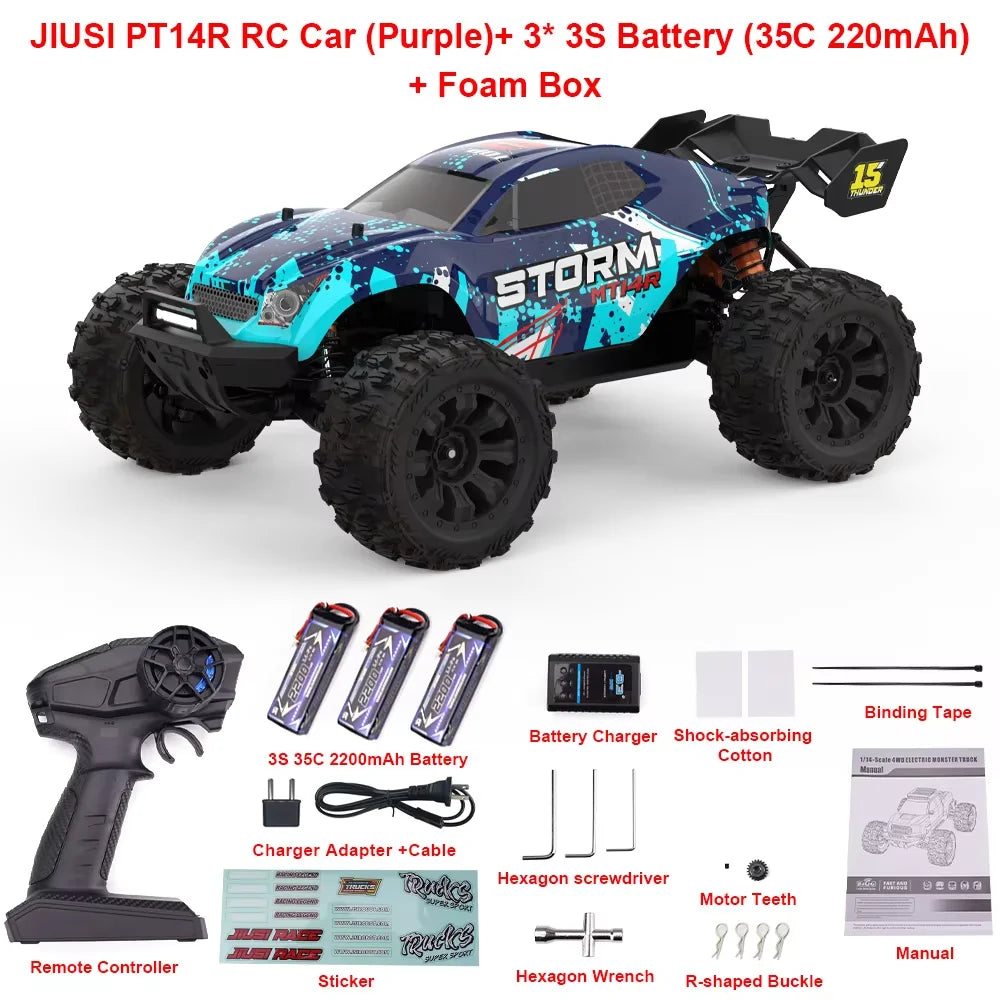 JIUSI RC Car PT14R MT14R 1/14 Brushless 80km/h 2.4G Remote Control 4WD Racing Car 3S 35C 2200mAh High Speed Off-road RC Truck