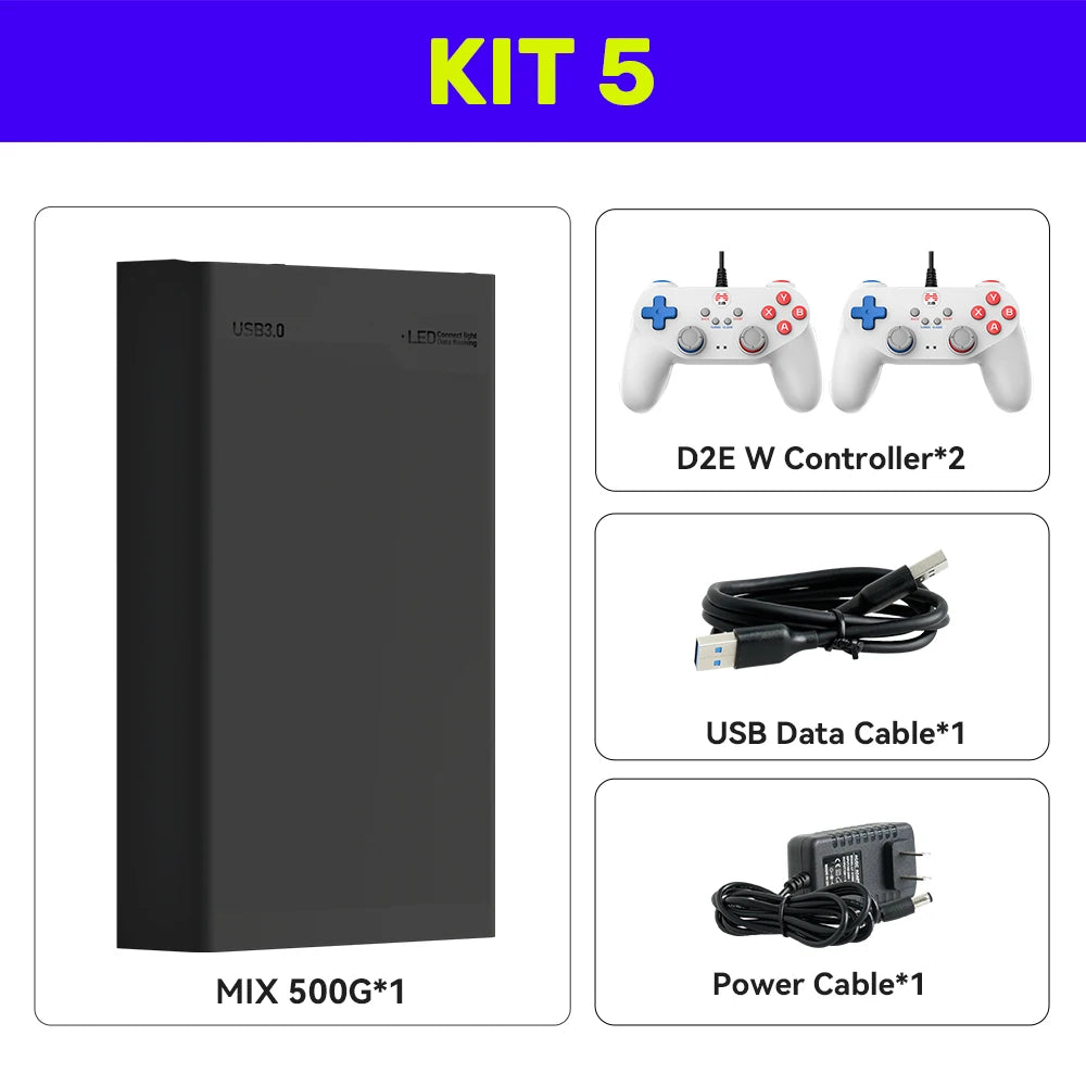 Hyper Base MIX 500G Retro Gaming Hard Drive Disk Game Console for PS3/PS2/SWITCH/XBOX/PS1/N64/DC/WII/WIIU 38293 Games for WIN PC