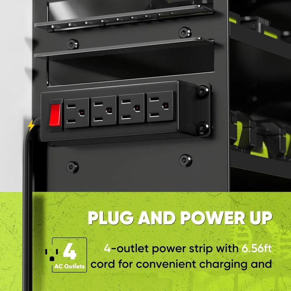 Upgraded version Large Power Tool Organizer Wall Mount with Charging Station,4 Layer Heavy Duty Metal Tool Storage Rack