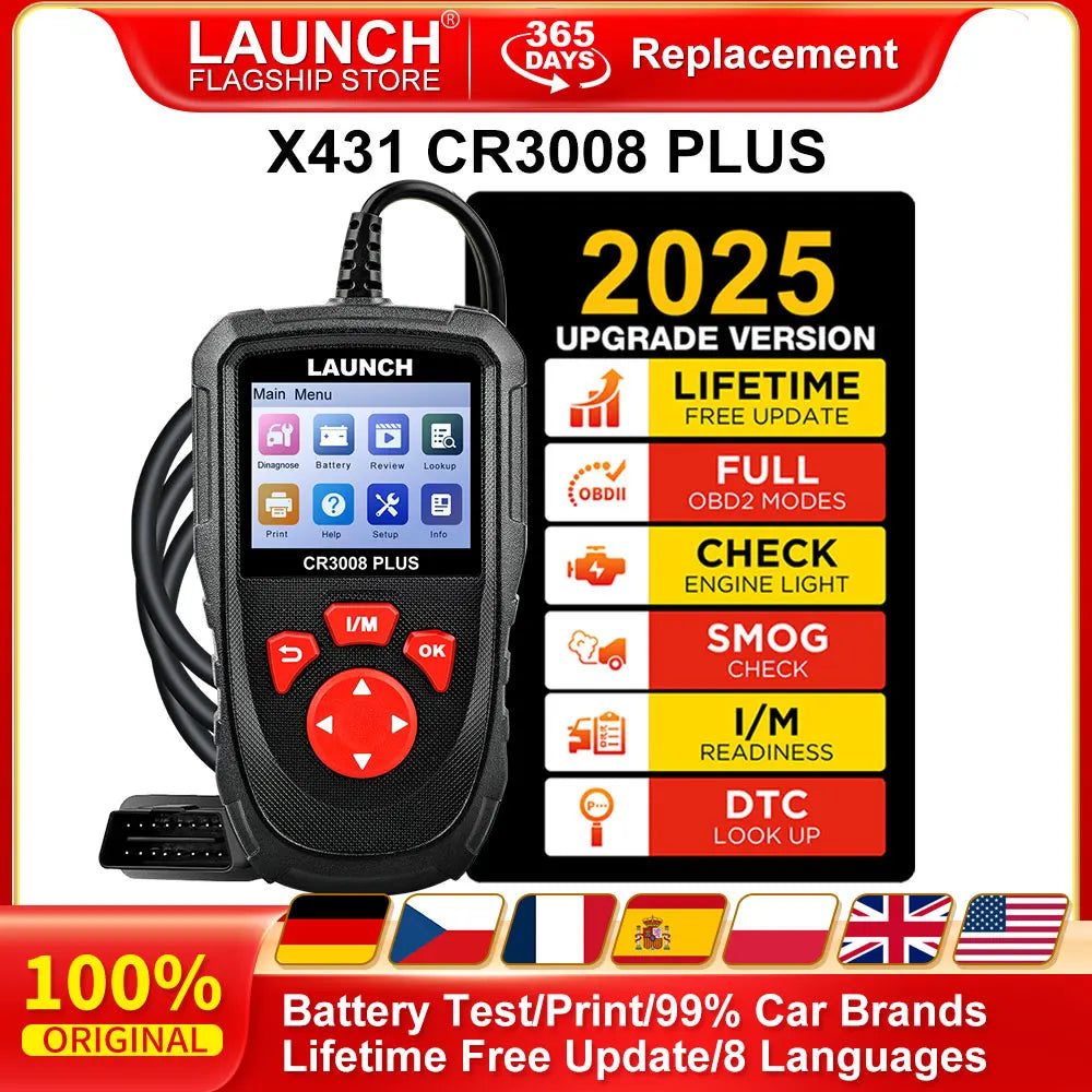 LAUNCH X431 CR3008 PLUS OBD2 Scanner OBDII Code Reader Diagnostic Tool DTC Lookup Check Engine Battery Scan Lifetime Free Update
