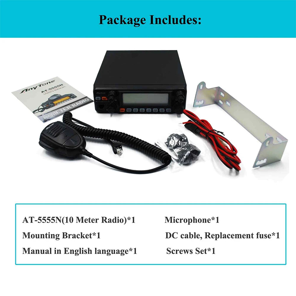 AnyTone AT-5555N II 28.000-29.700MHz 10 Meter Radio 40 Channel Mobile Transceiver AM/FM/SSB/LSB/USB Mode 10 Meter Radio