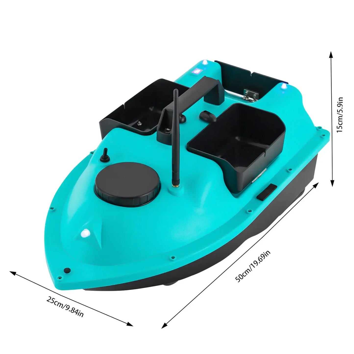 Blue Fishing Bait Boat – 600m GPS Remote Control with 90min Standby Lithium Battery
