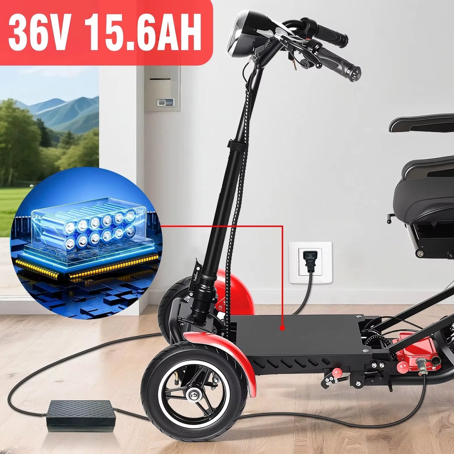 500W Foldable Four Wheel Electric Scooter, Suitable for Elderly Urban Outing Basket, 12 Miles per Hour, All Terrain Cycling