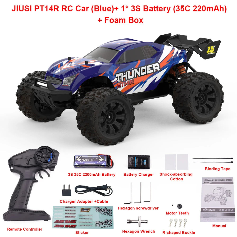 JIUSI PT14R MT14R 1/14 RC Car 4WD 80km/h Brushless 2.4G Remote Control Racing Car 3S 35C 2200mAh High Speed Off-road RC Truck