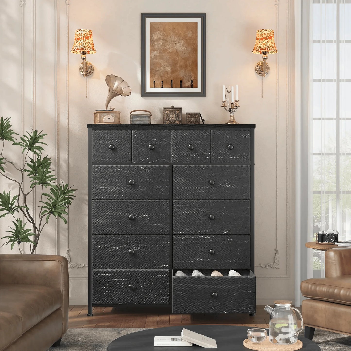 12-Drawer Tall Fabric Dresser – Metal Frame, Wood Top, Anti-Tip – 38.97"W – For Bedroom, Entryway, Living Room, Closet, Dorm