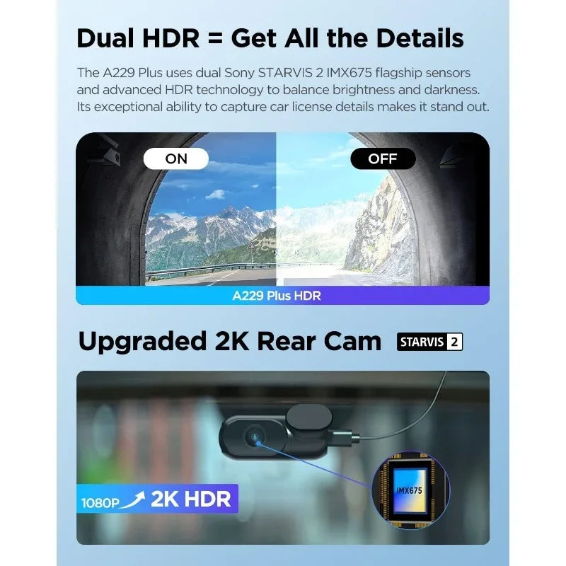 NEW.new A229 Plus Dash Cam Front and Rear, Dual STARVIS 2 Sensors, 2 Channel HDR, 1440P+1440P Voice Control Car Dash Camera.HOME