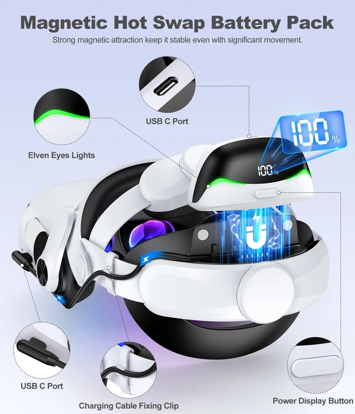 Head Strap for Meta Oculus For Quest2/3 VR Accessories Replacement Adjustable Enhanced Elite Head Strap 2-3Hrs Extended Playtime