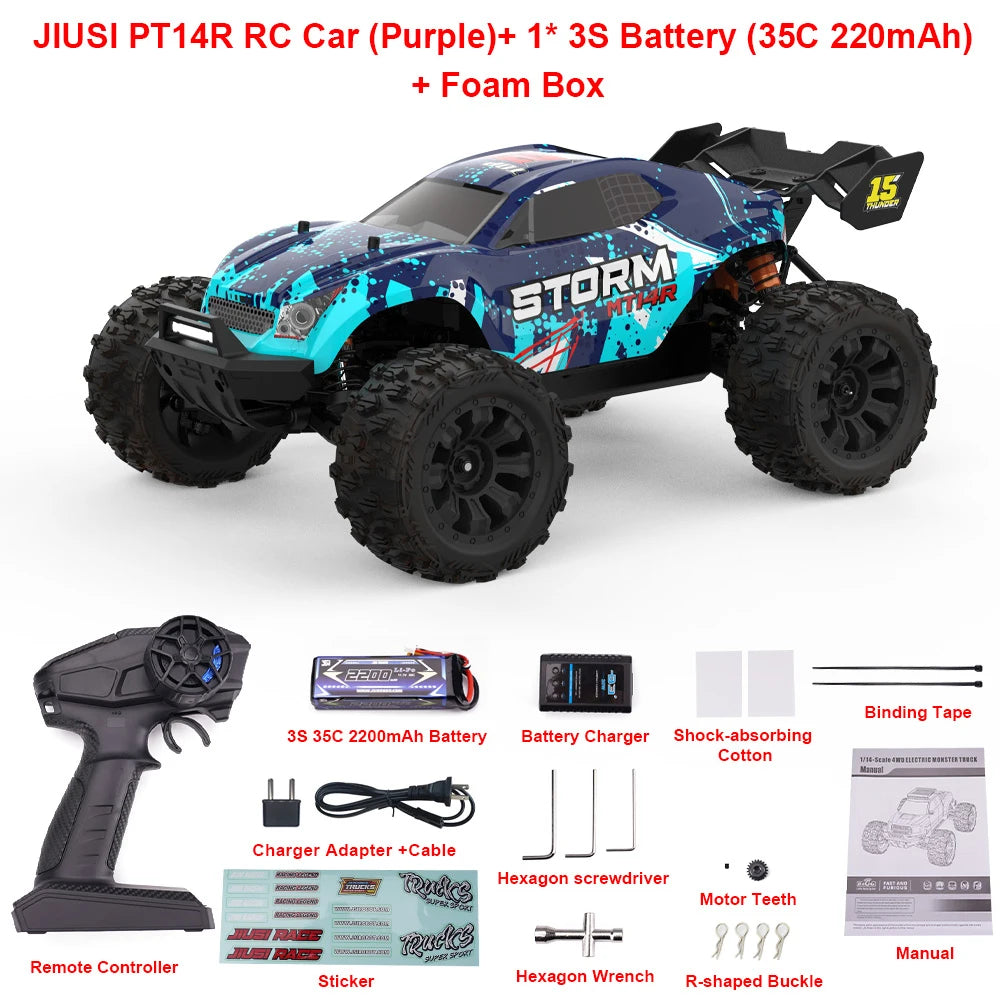 JIUSI PT14R MT14R 1/14 RC Car 4WD 80km/h Brushless 2.4G Remote Control Racing Car 3S 35C 2200mAh High Speed Off-road RC Truck